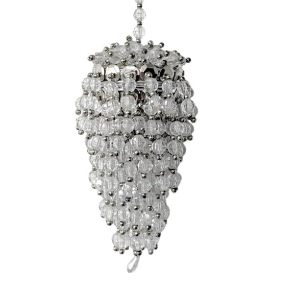 Christmas Cascading Beaded Chandelier Ornament VTG Tea Ball Glam Chic Decor - Picture 2 of 9